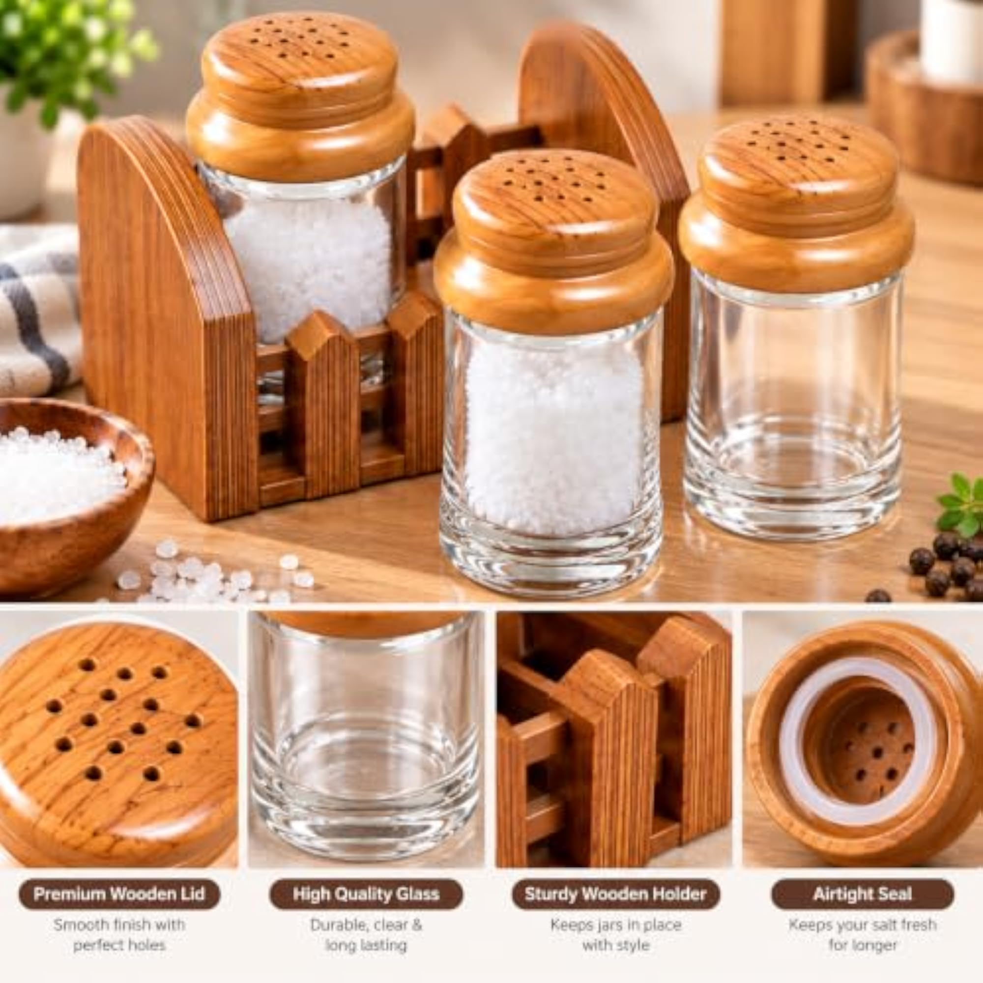 2-Piece Glass Salt and Pepper Shaker Set with Holder